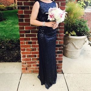 Navy Sequined David’s Bridal dress